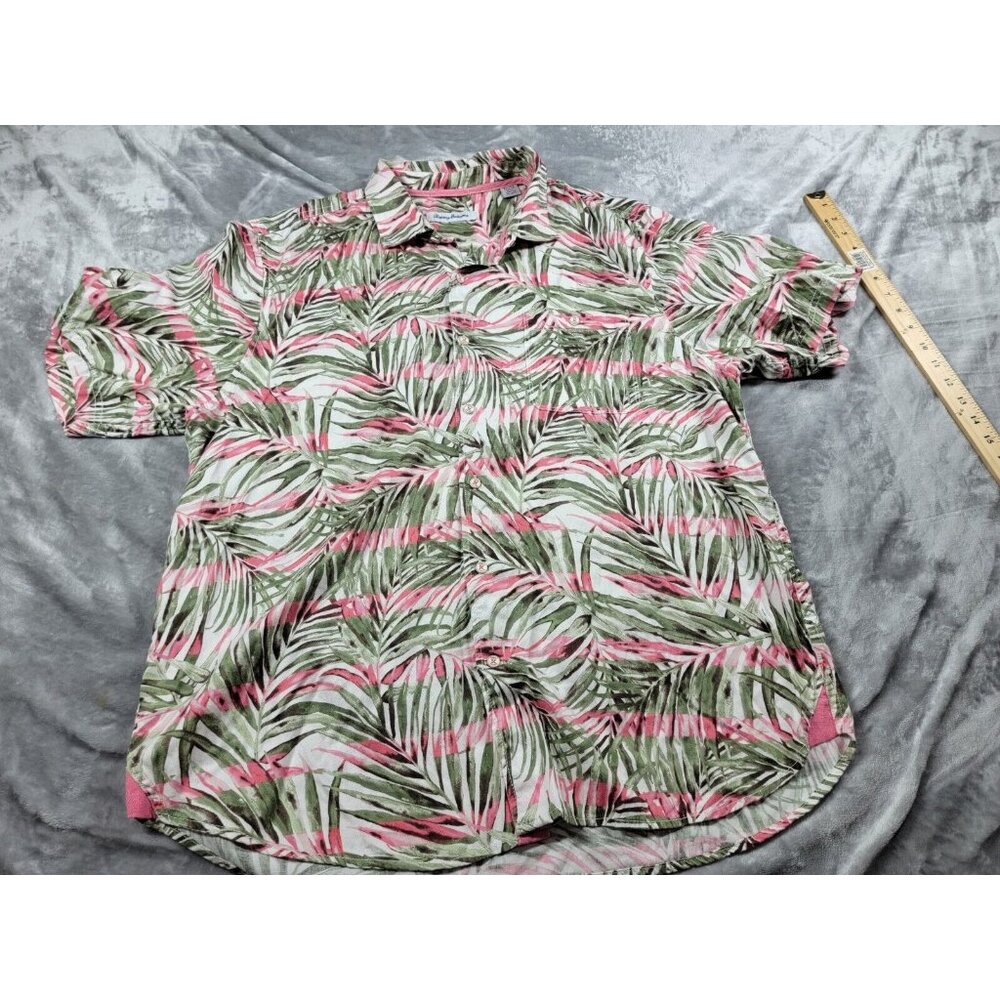 Tommy Bahama‎ Button Shirt Mens XL Palm Floral Print Pink, Green, White Hawaiian
